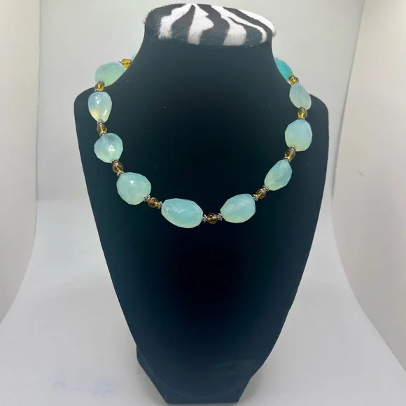 Aqua Tourmaline Faceted Natural Stone Necklace Artisan Toggle - Picture 3 of 8